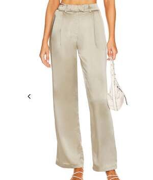More to Come Olive Satin Wide Leg Pants MEDIUM Trouser Revolve Cocktail $84